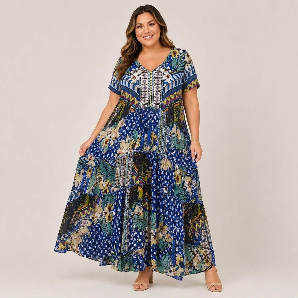 Johnny Was Floral Paisley Patchwork Maxi Dress XXL Colorful Hippie Boho Flowy